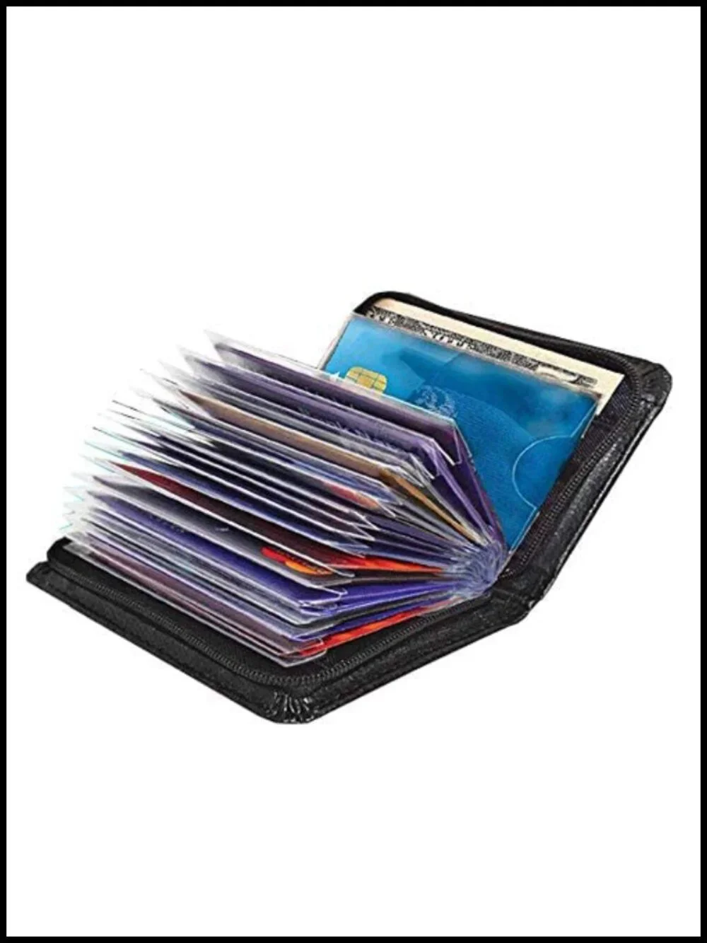 RFID Blocking Genuine Leather Zipper Wallet, 36 Card Slots Slim Organizer